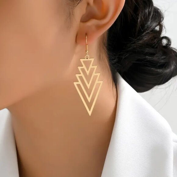 14K Gold Womens Large Hanging Triangle Earrings 14 Karat Silver New Jewelry